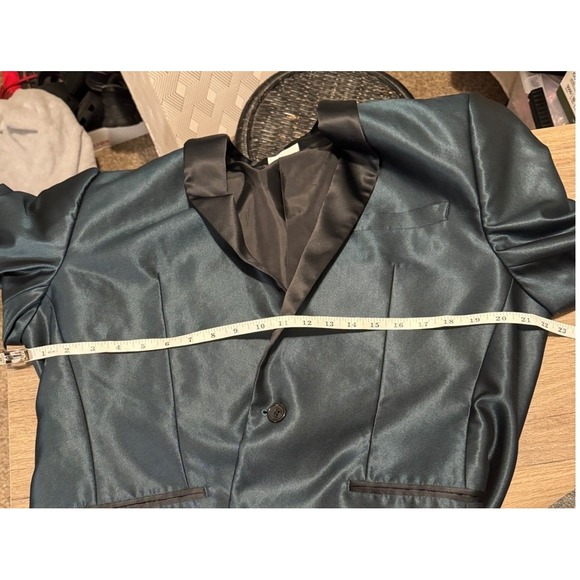 Original Use Men's Teal Shiny Shawl Collar Blazer Jacket Size L - Picture 6 of 10